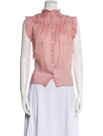 FRAME Mock Neck Short Sleeve Button-Up Top