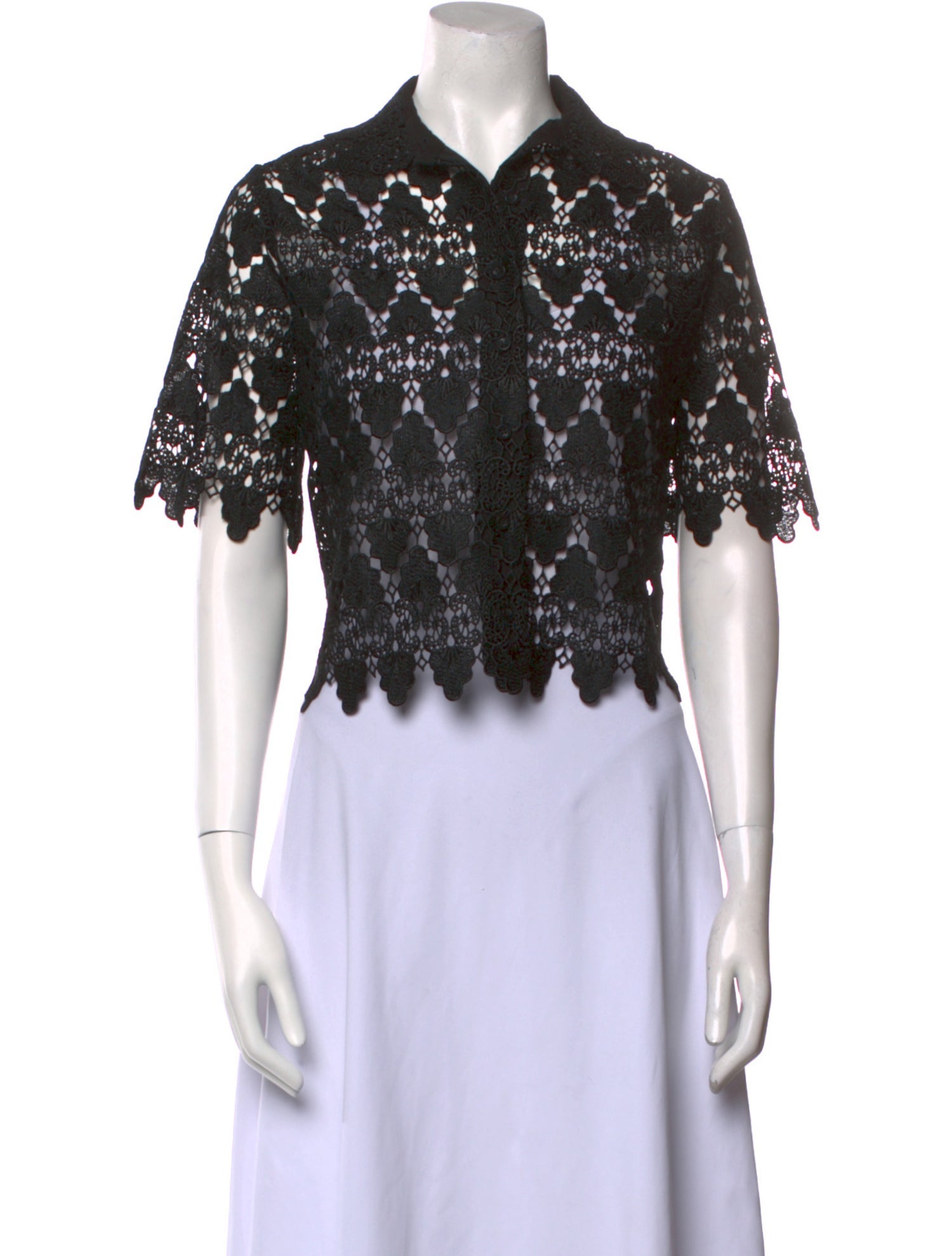 FRAME Lace Pattern Short Sleeve Crop Top