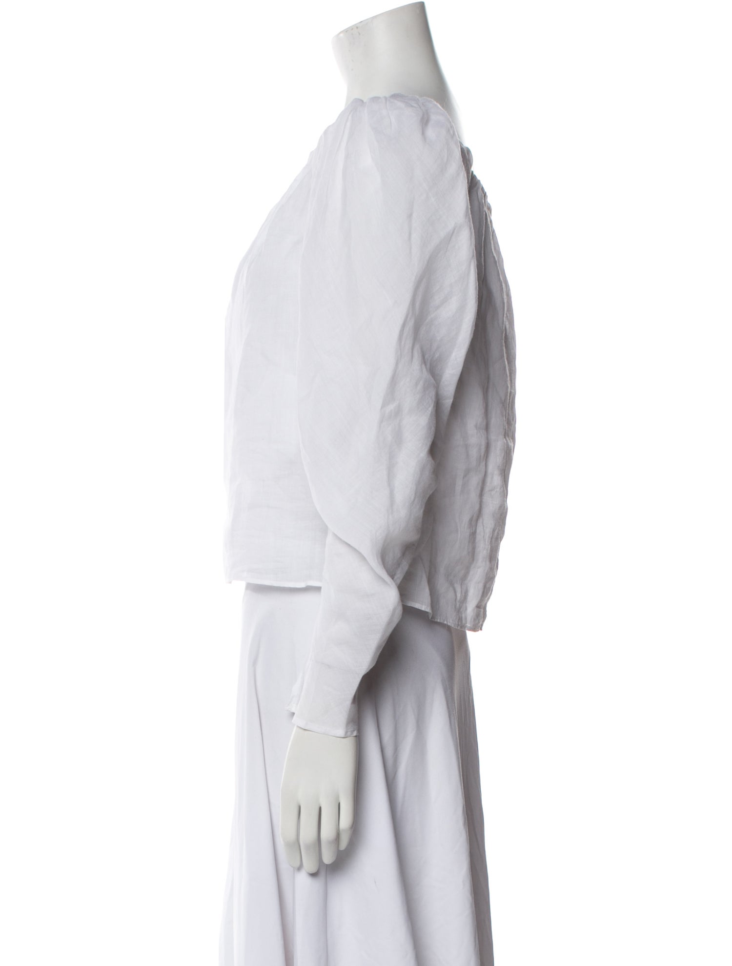 FRAME Off-The-Shoulder Three-Quarter Sleeve Crop Top