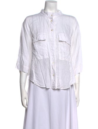 FRAME Linen Mock Neck Button-Up Top