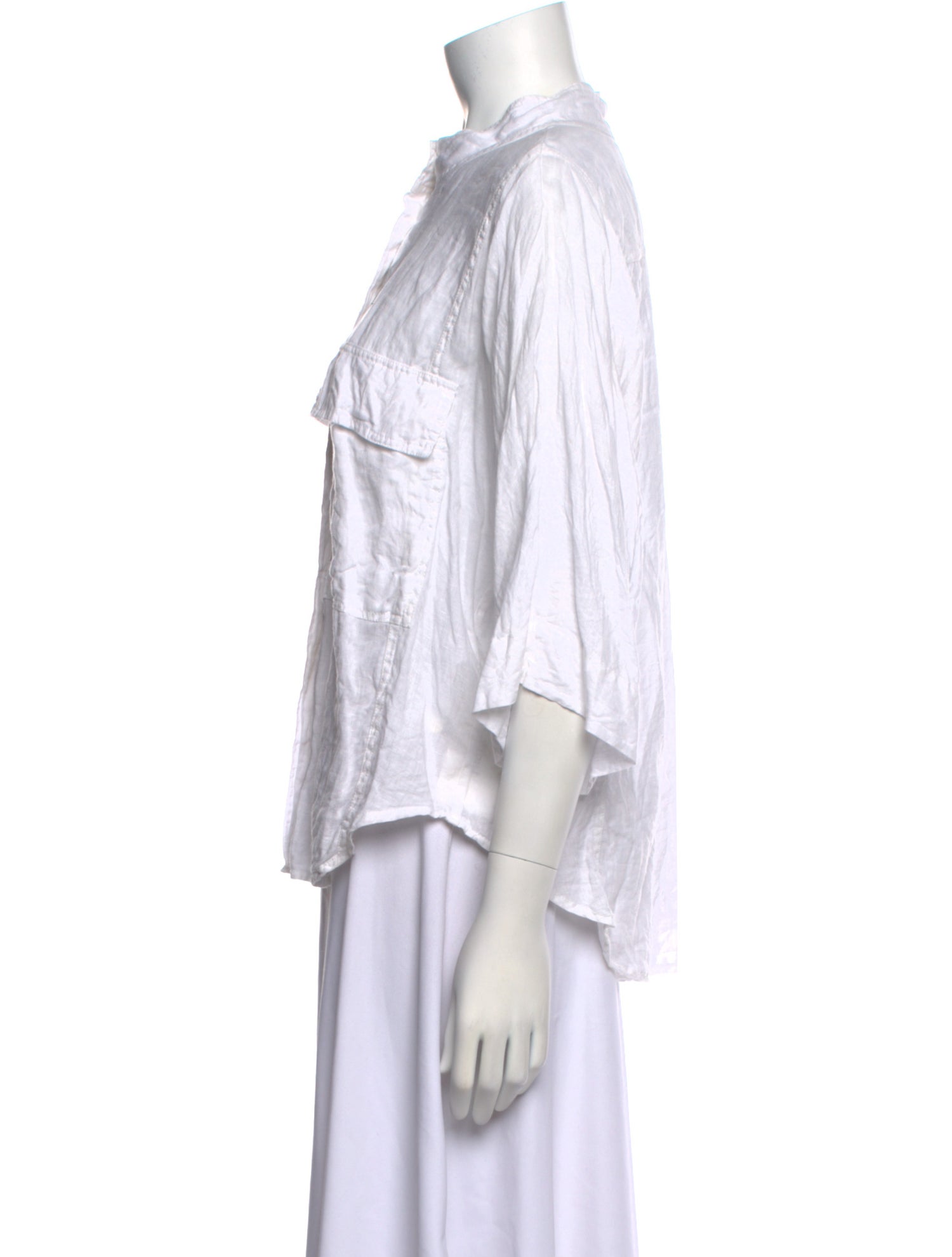 FRAME Linen Mock Neck Button-Up Top