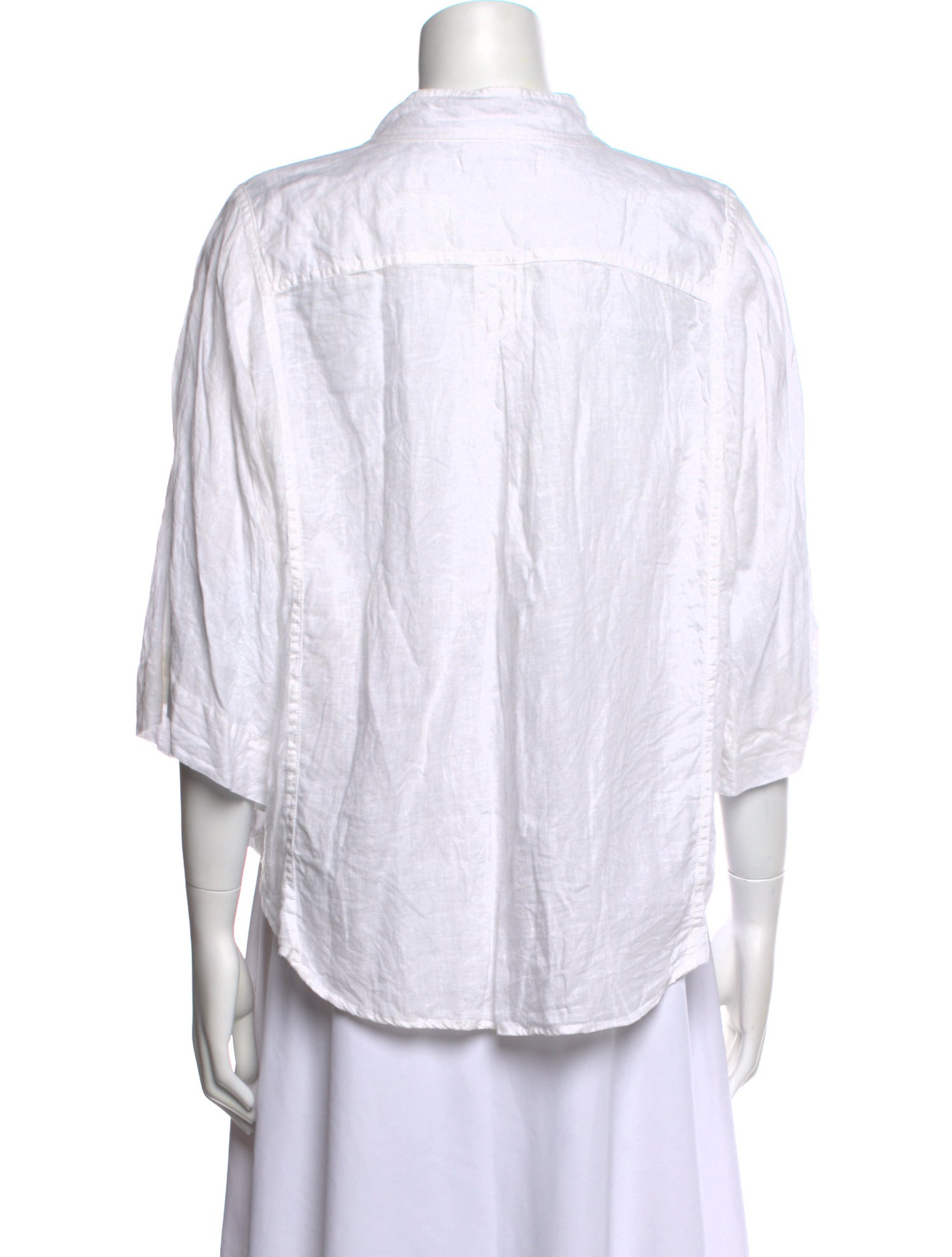 FRAME Linen Mock Neck Button-Up Top