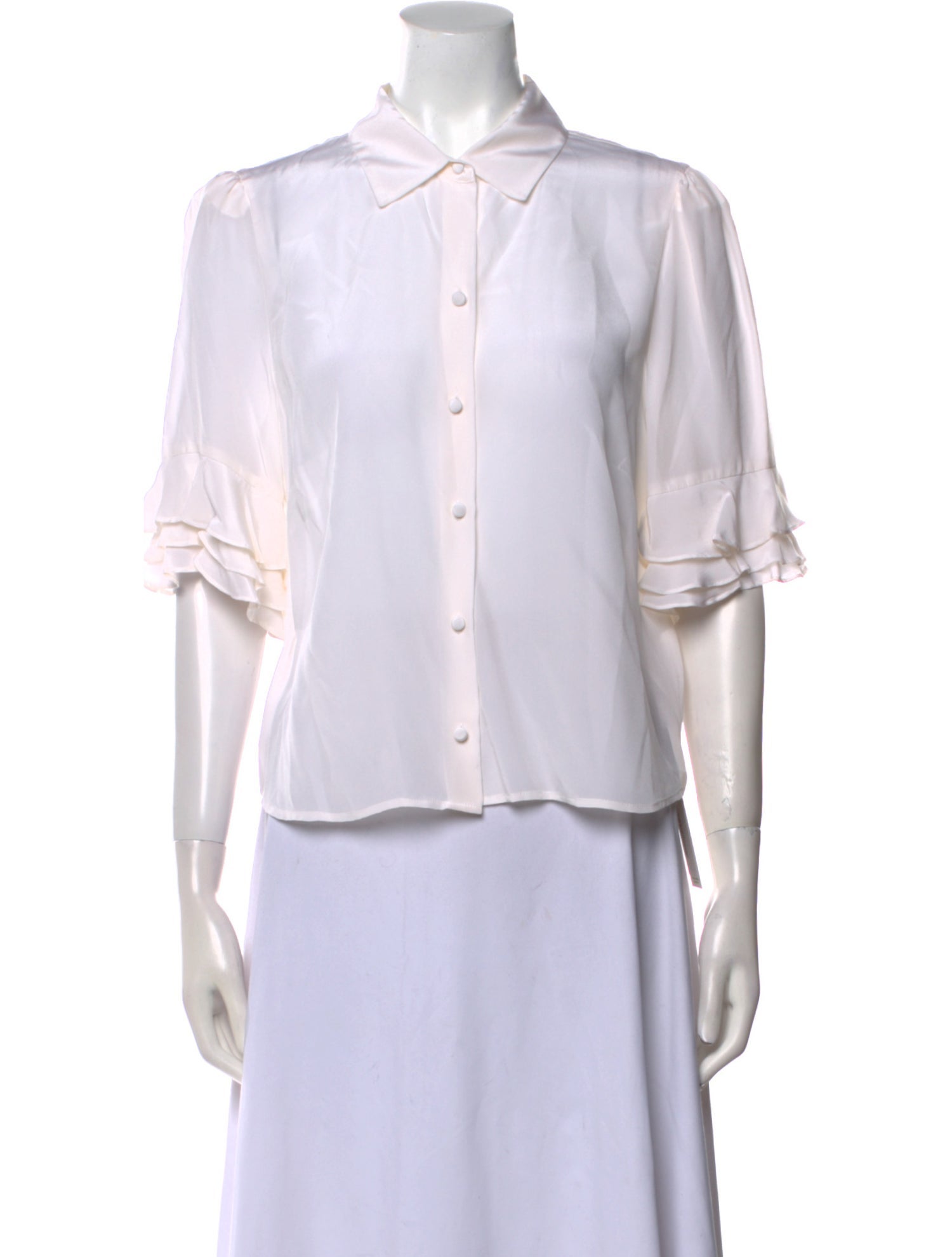 FRAME Silk Three-Quarter Sleeve Button-Up Top