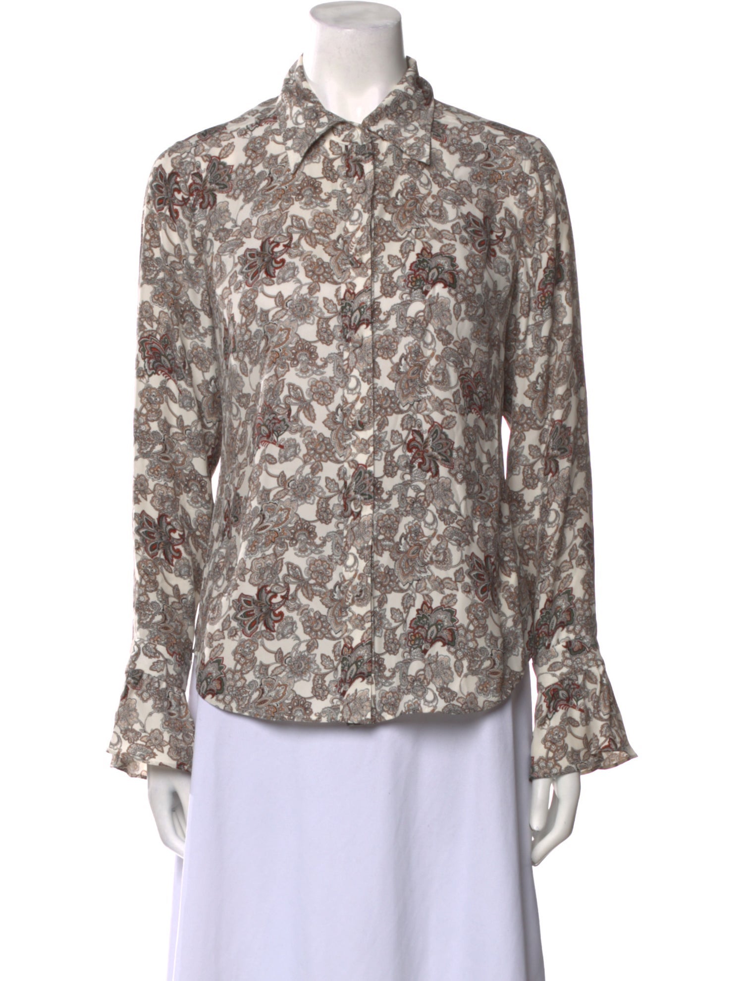 FRAME Silk Floral Print Button-Up Top