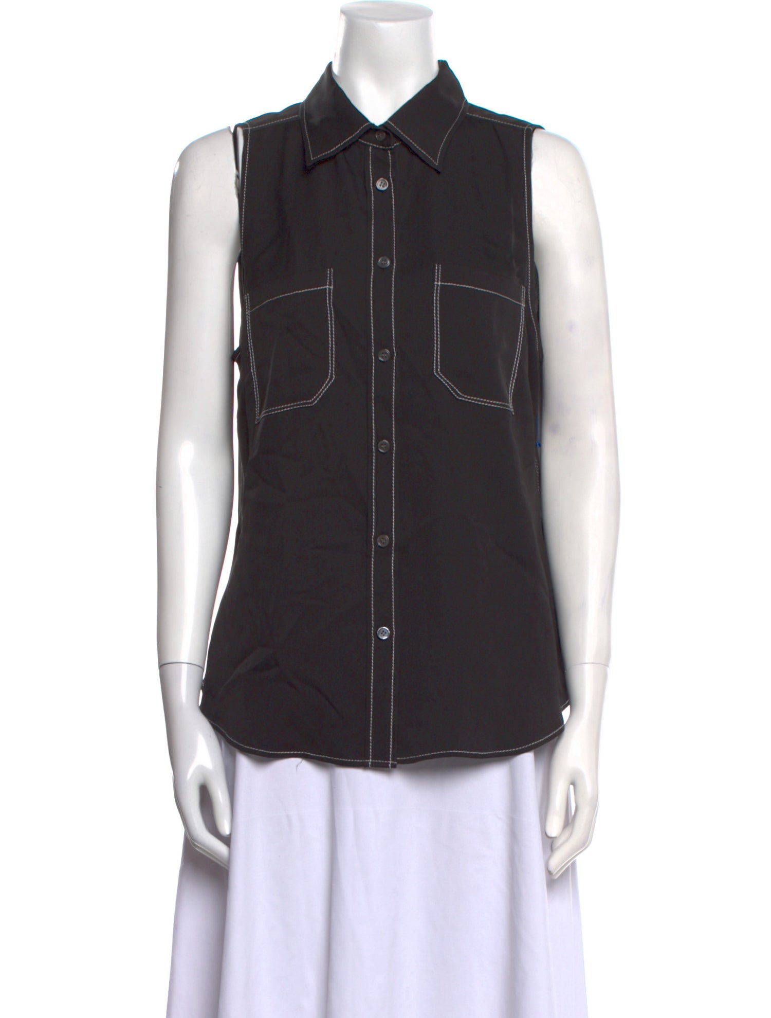 FRAME Silk Sleeveless Button-Up Top