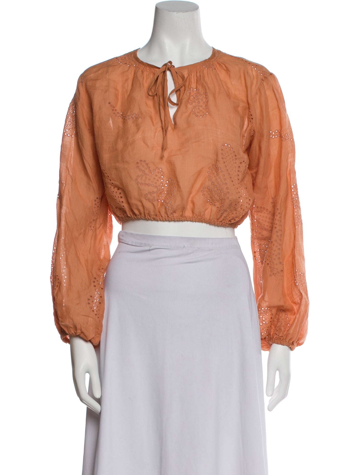 FRAME Tie Neck Long Sleeve Crop Top