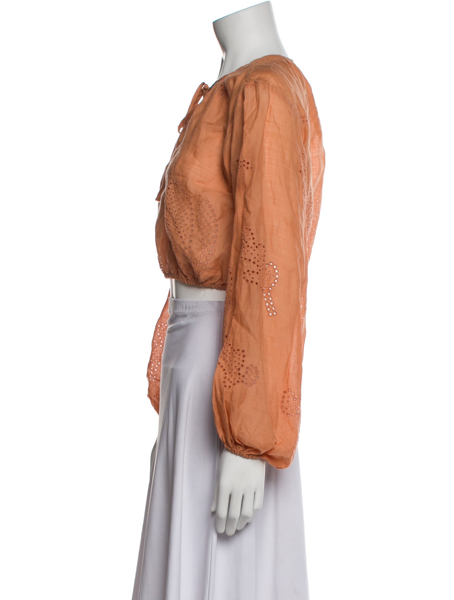 FRAME Tie Neck Long Sleeve Crop Top