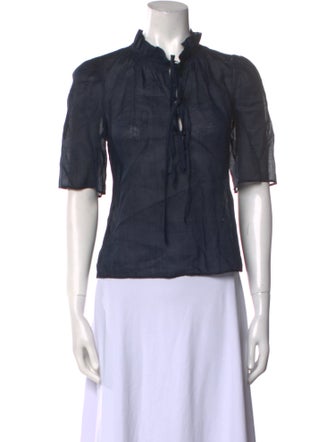 FRAME Mock Neck Short Sleeve Button-Up Top