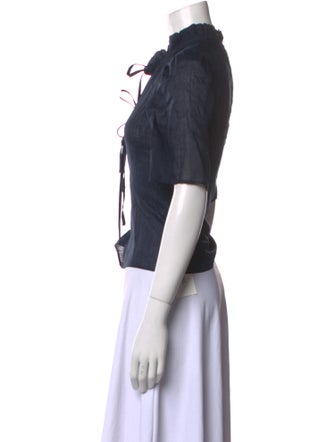 FRAME Mock Neck Short Sleeve Button-Up Top