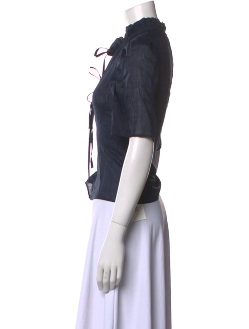 FRAME Mock Neck Short Sleeve Button-Up Top