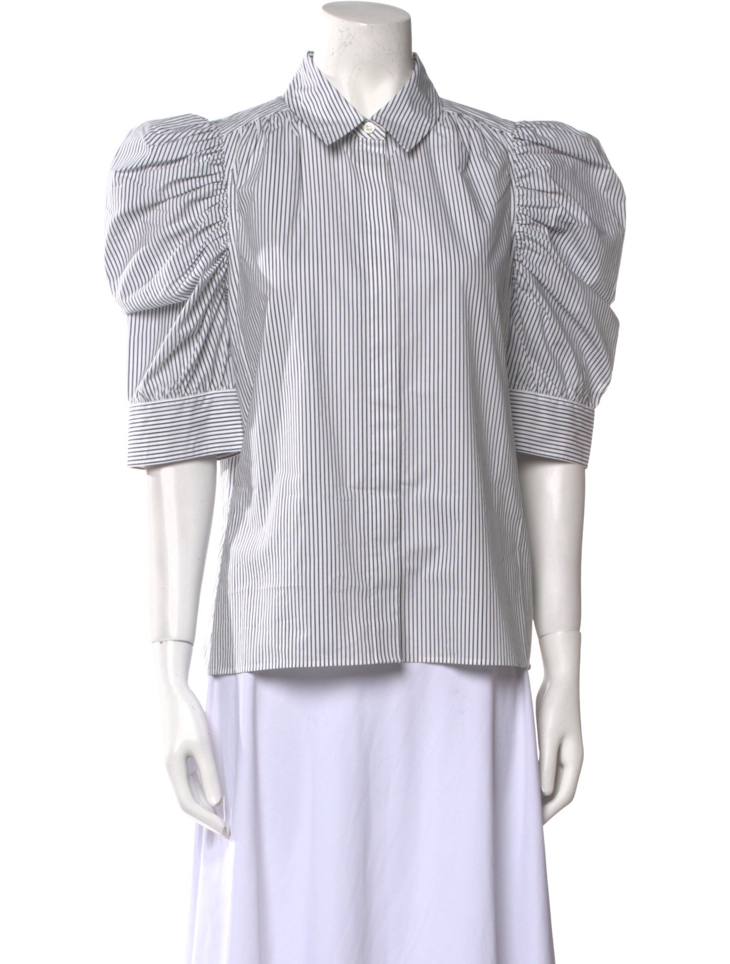 FRAME Striped Three-Quarter Sleeve Button-Up Top
