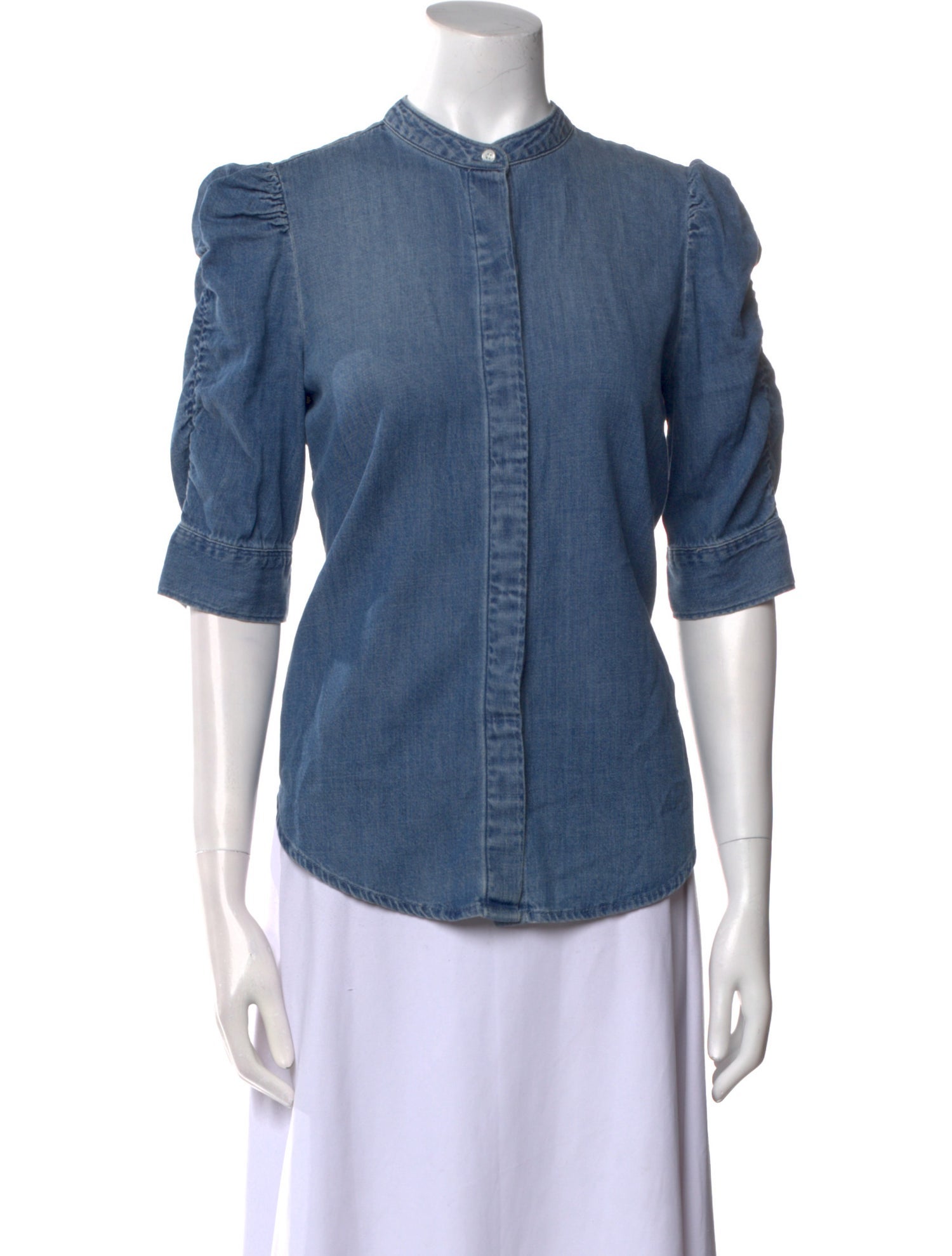 FRAME Mock Neck Three-Quarter Sleeve Button-Up Top