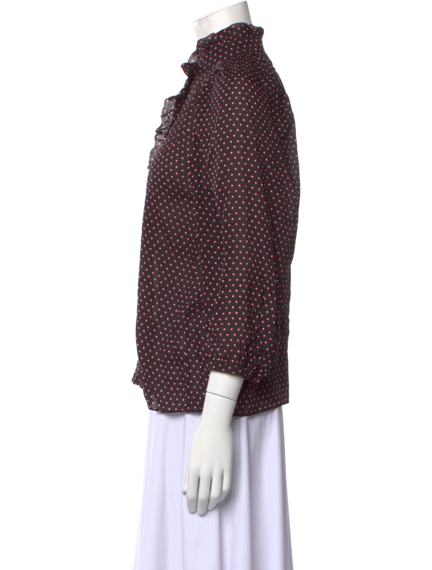 FRAME Silk Polka Dot Print Button-Up Top