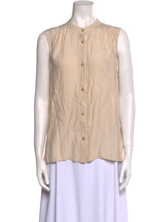 FRAME Silk Crew Neck Button-Up Top