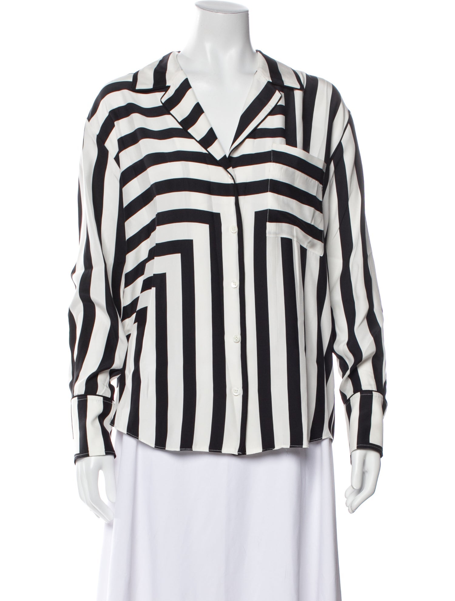 FRAME Silk Striped Button-Up Top