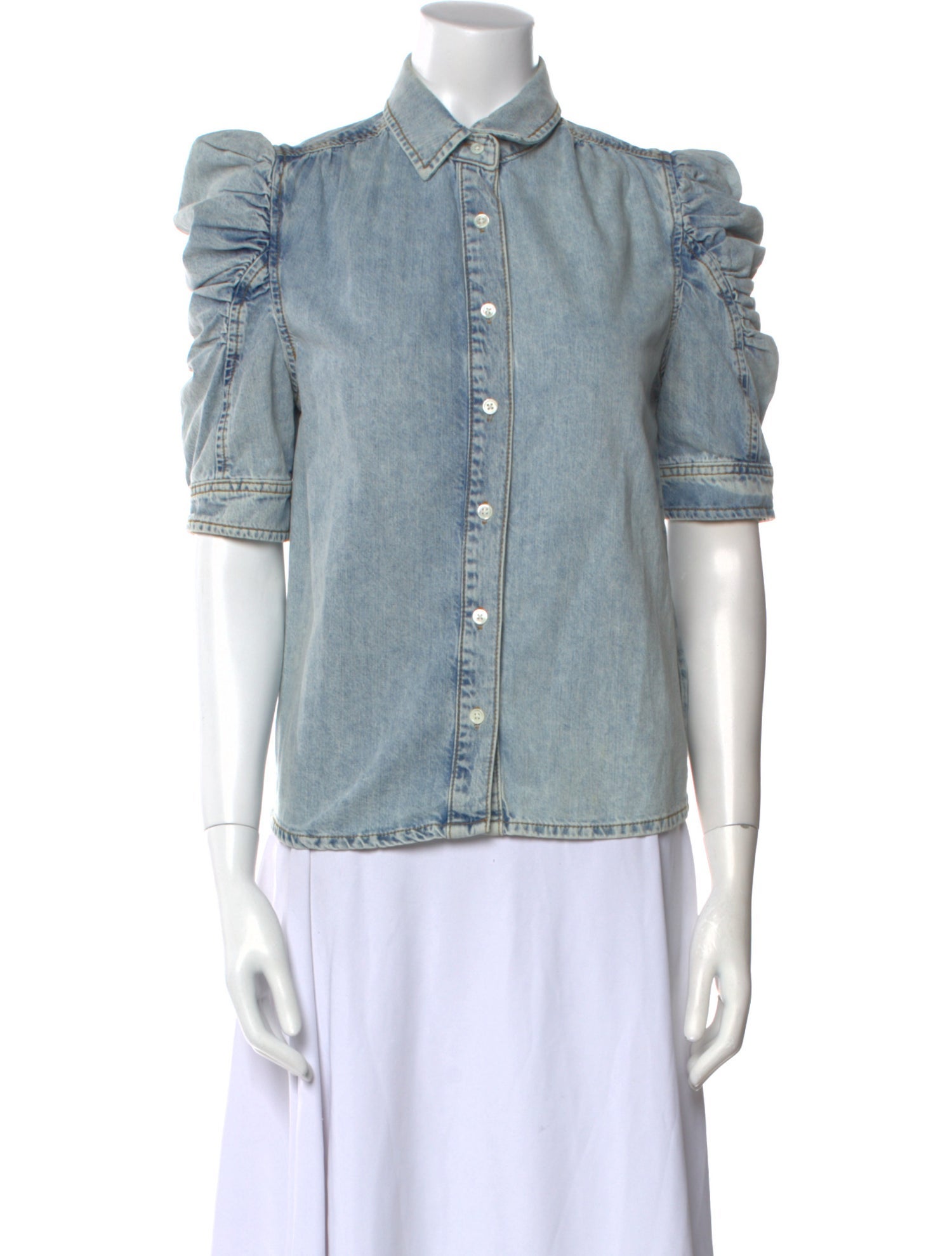 FRAME Three-Quarter Sleeve Button-Up Top