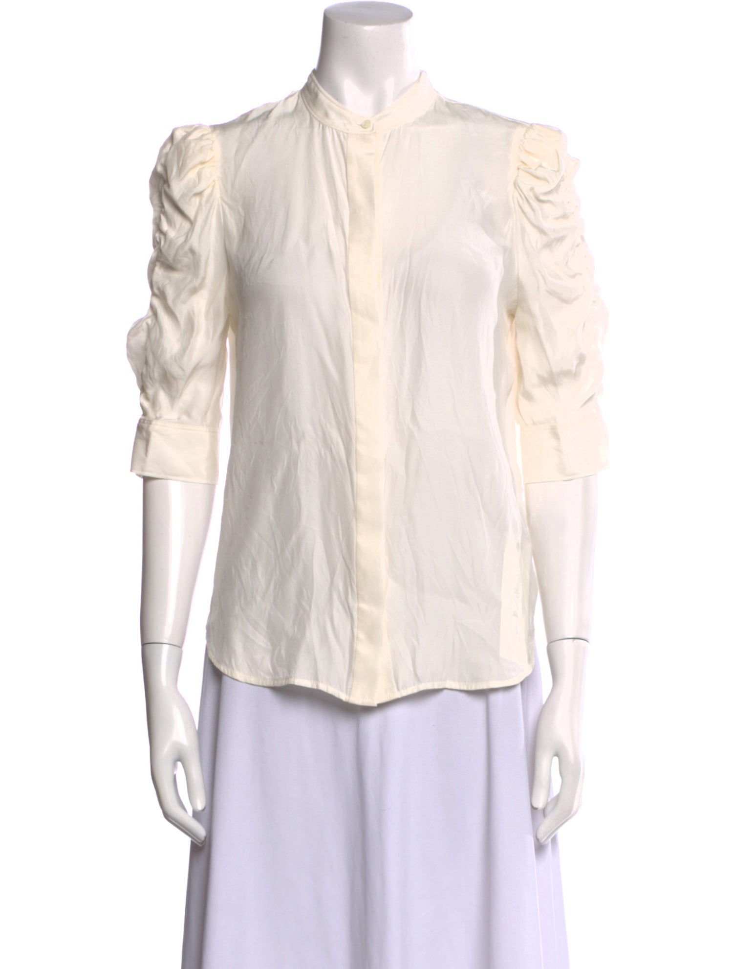 FRAME Silk Mock Neck Button-Up Top