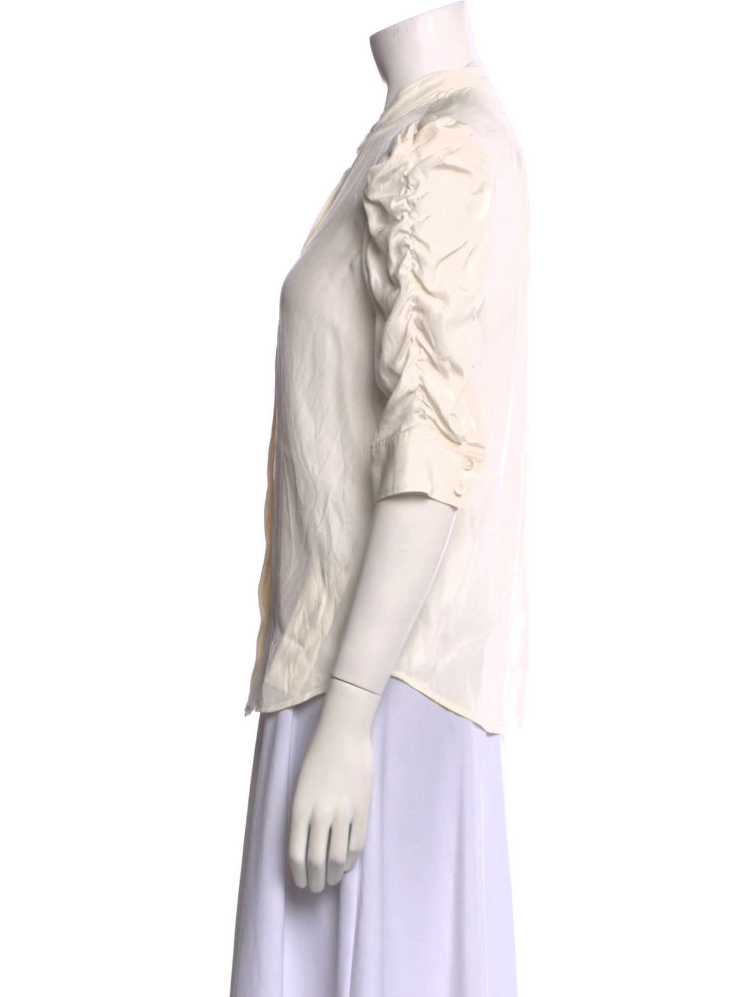 FRAME Silk Mock Neck Button-Up Top