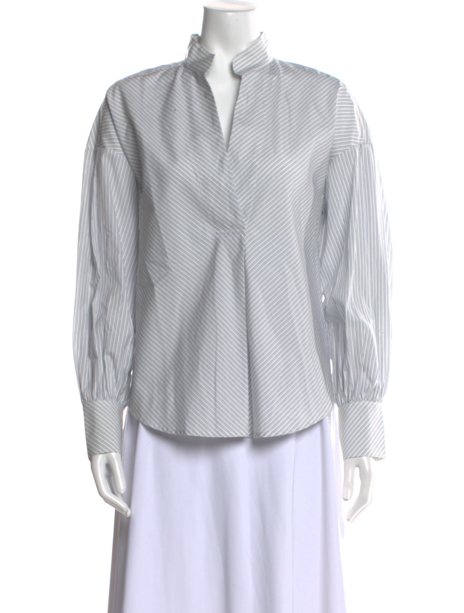 FRAME Striped V-Neck Button-Up Top