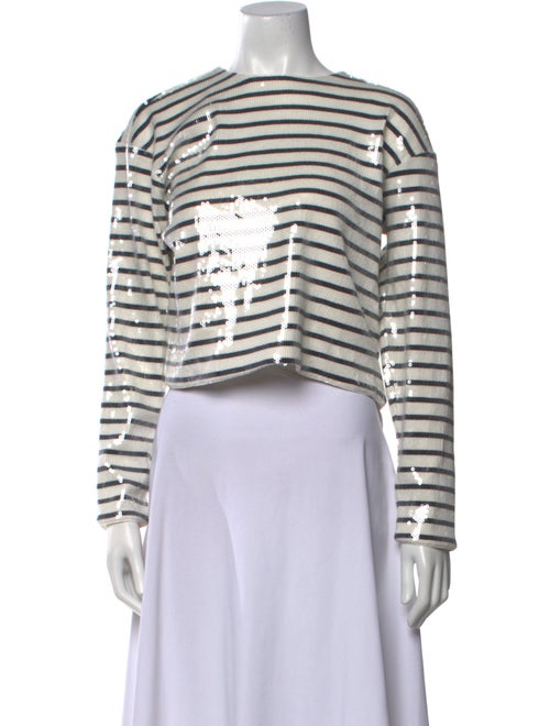 FRAME Striped Crew Neck Crop Top