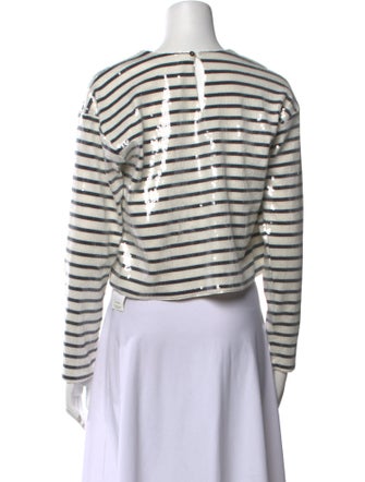 FRAME Striped Crew Neck Crop Top