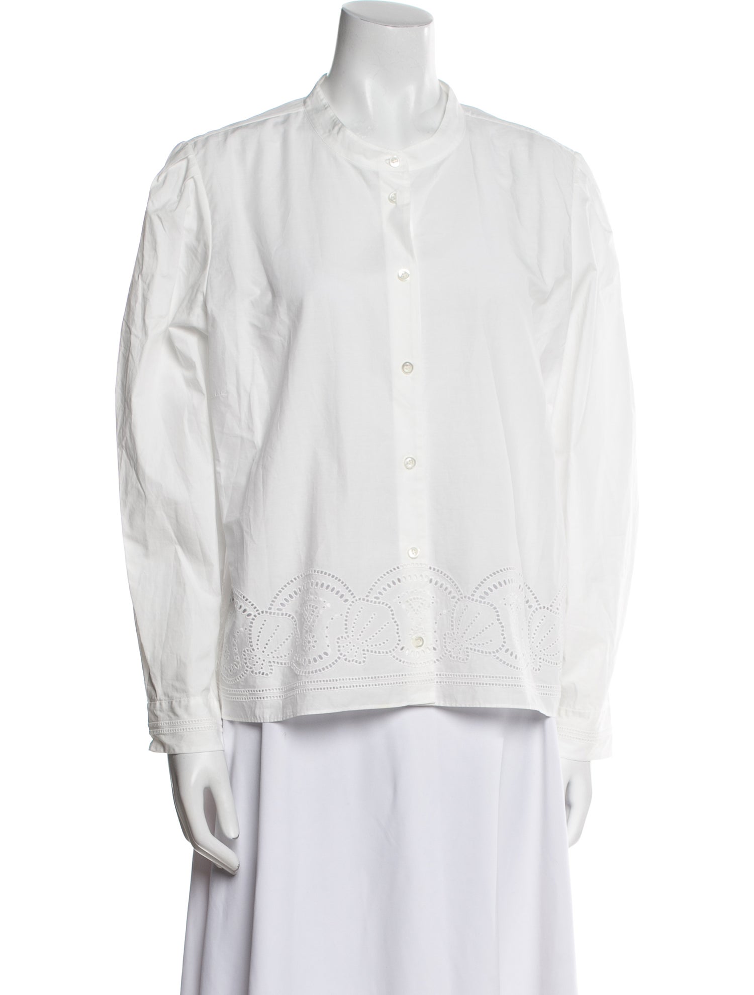 FRAME Crew Neck Long Sleeve Button-Up Top