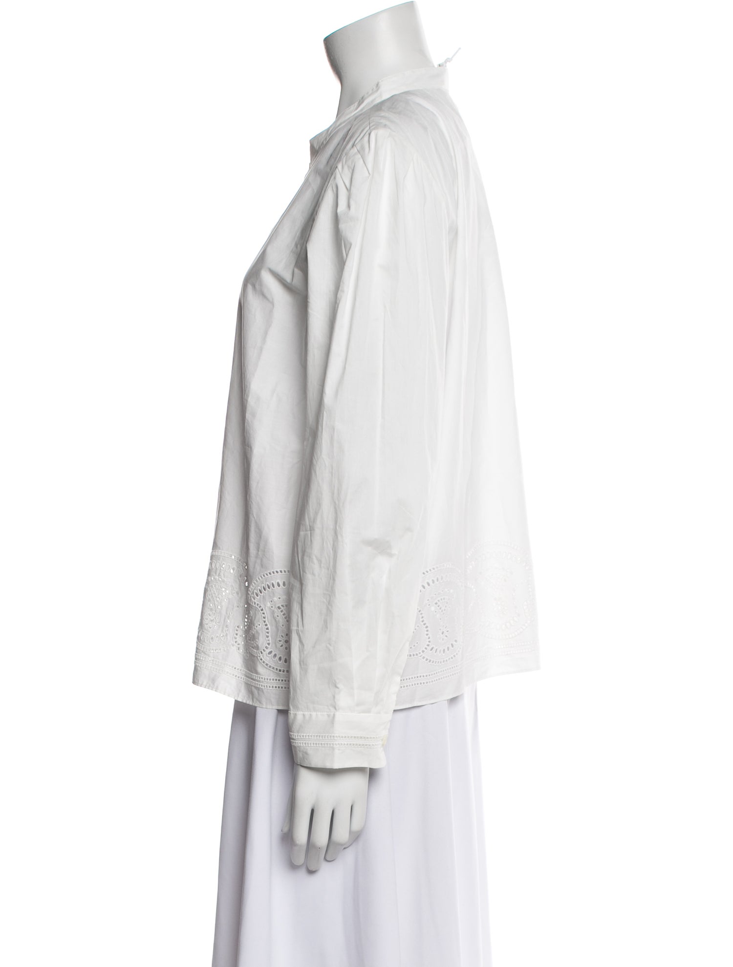 FRAME Crew Neck Long Sleeve Button-Up Top