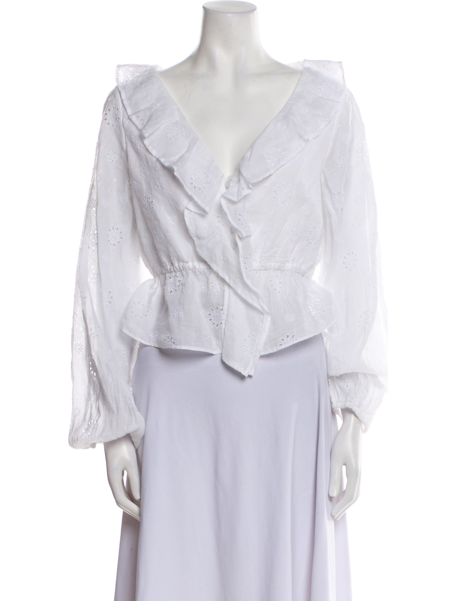 FRAME Plunge Neckline Three-Quarter Sleeve Crop Top