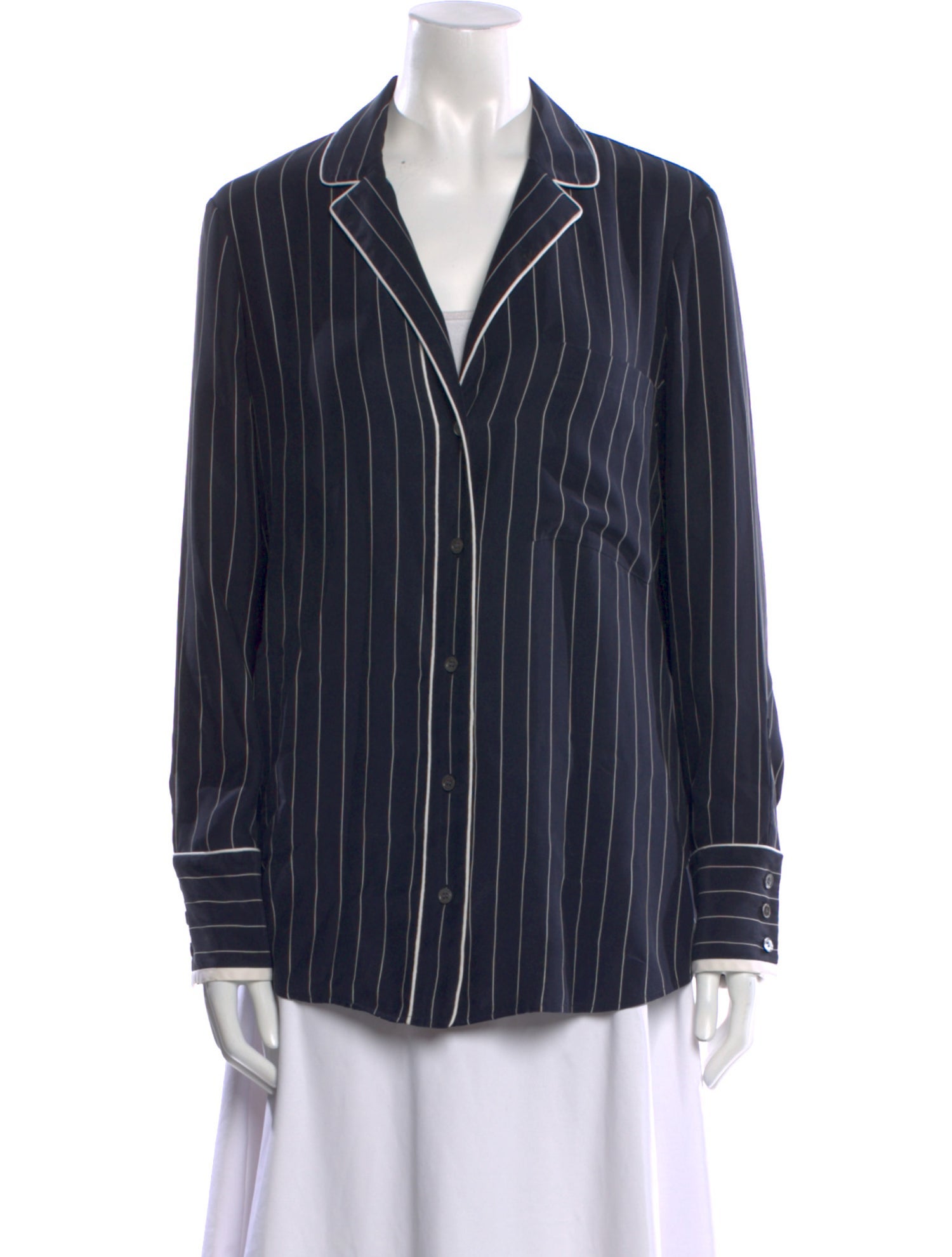 FRAME Silk Striped Button-Up Top