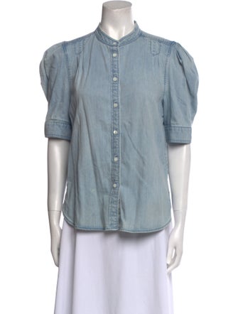 FRAME Mock Neck Short Sleeve Button-Up Top