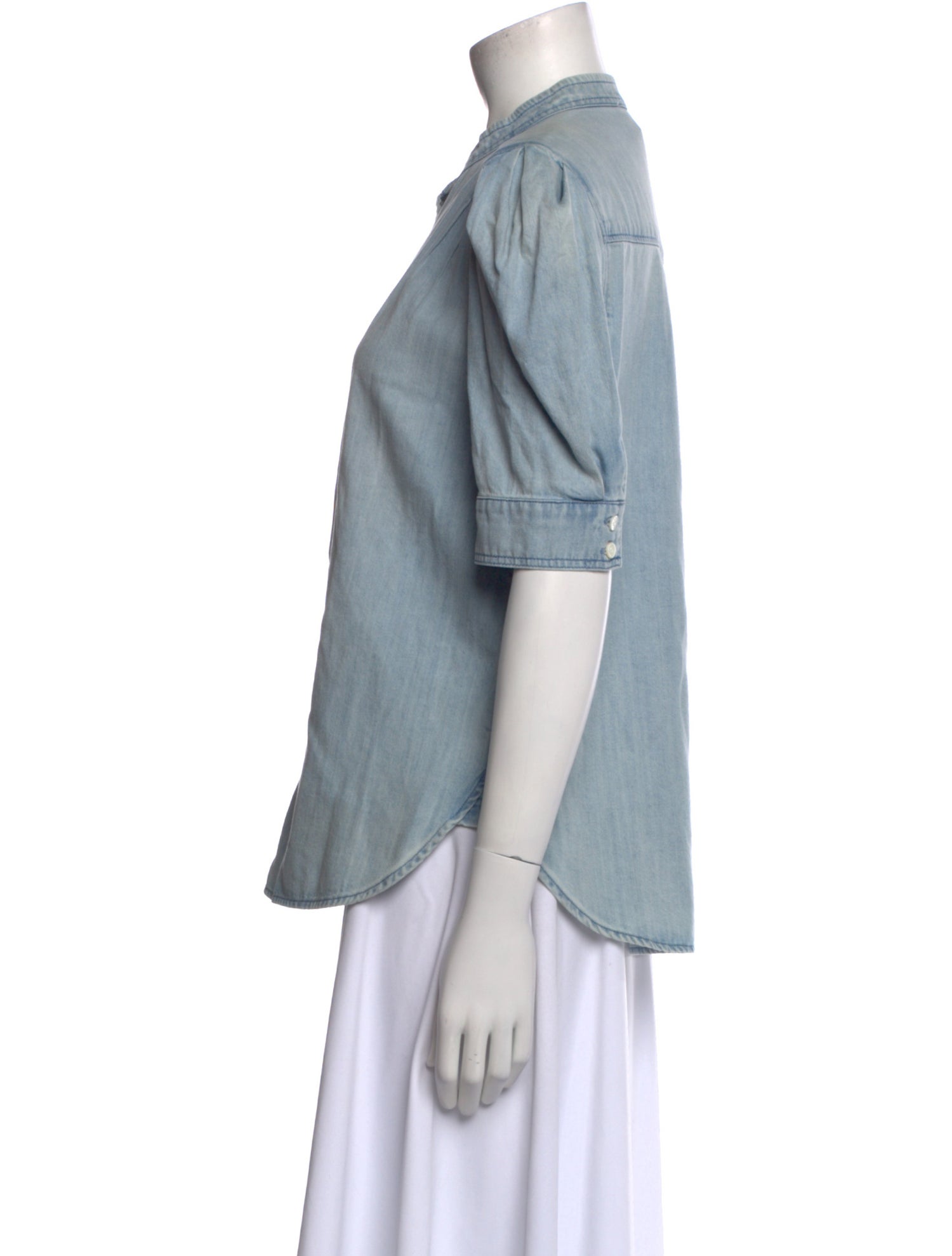 FRAME Mock Neck Short Sleeve Button-Up Top