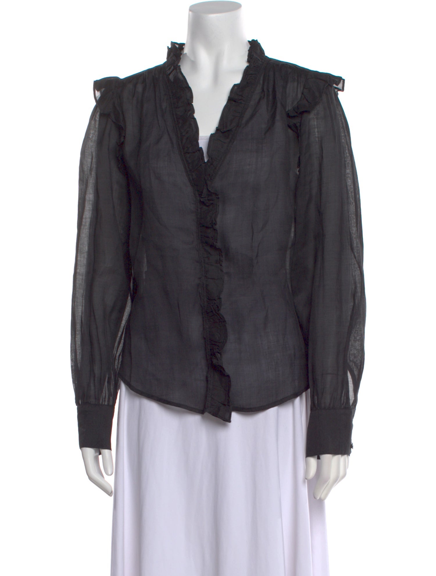 FRAME V-Neck Long Sleeve Button-Up Top