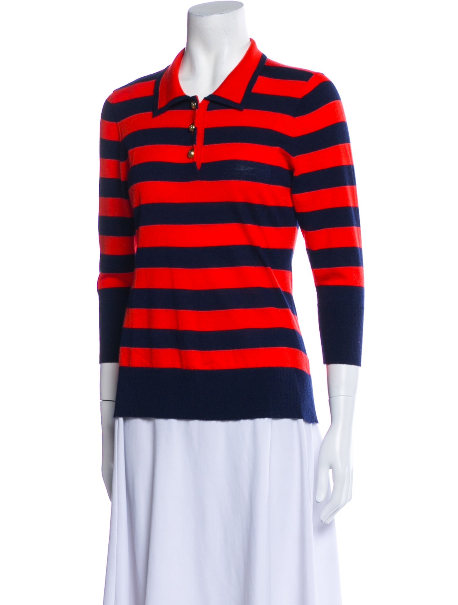 FRAME Striped Three-Quarter Sleeve Polo