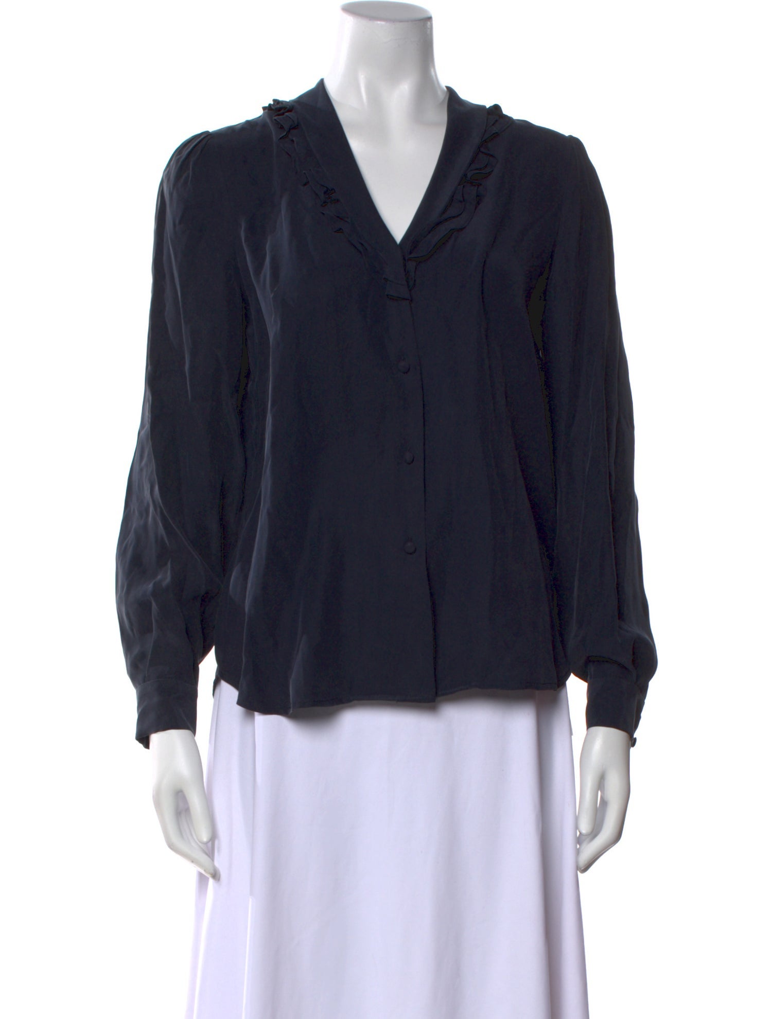 FRAME Silk V-Neck Button-Up Top