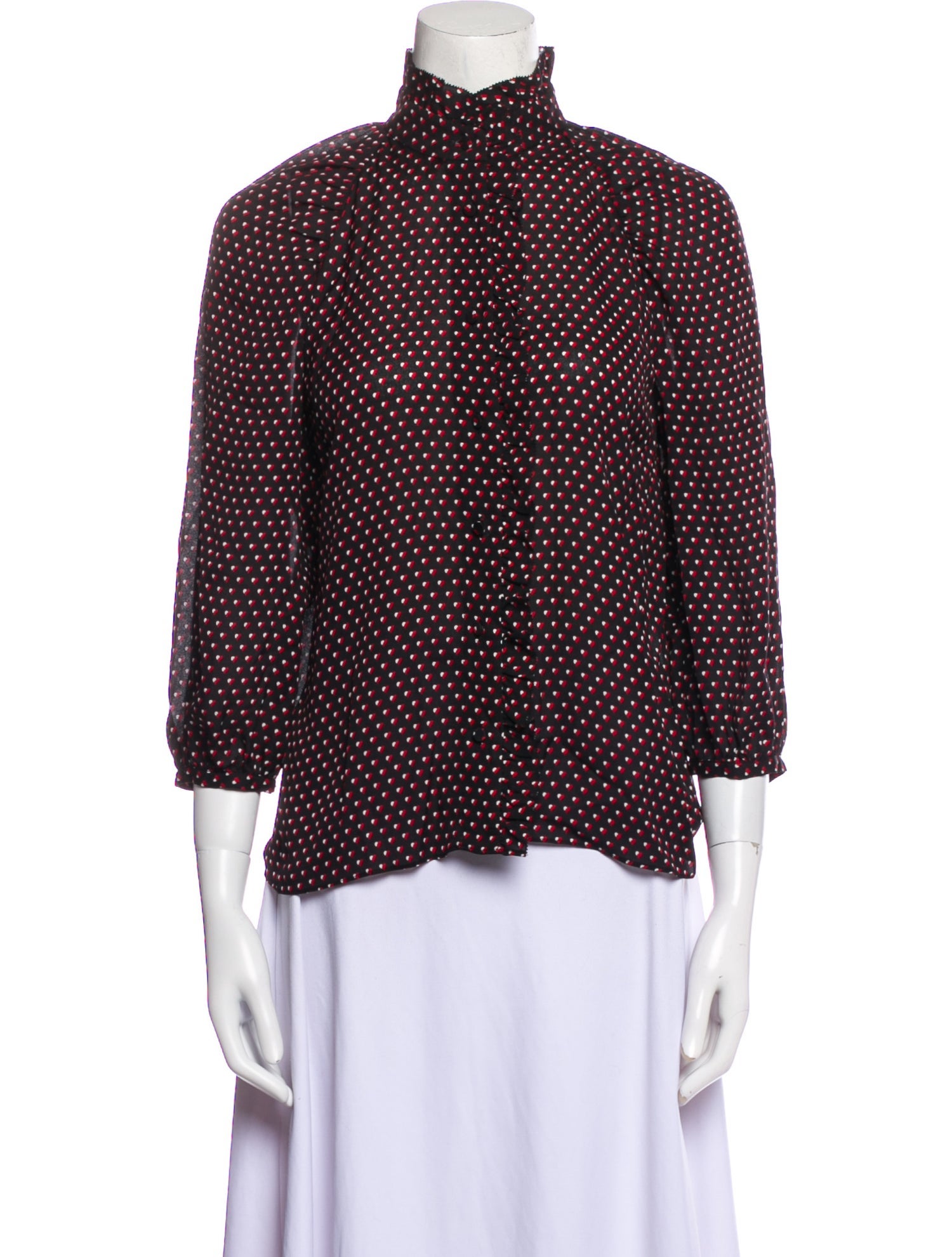 FRAME Silk Polka Dot Print Button-Up Top