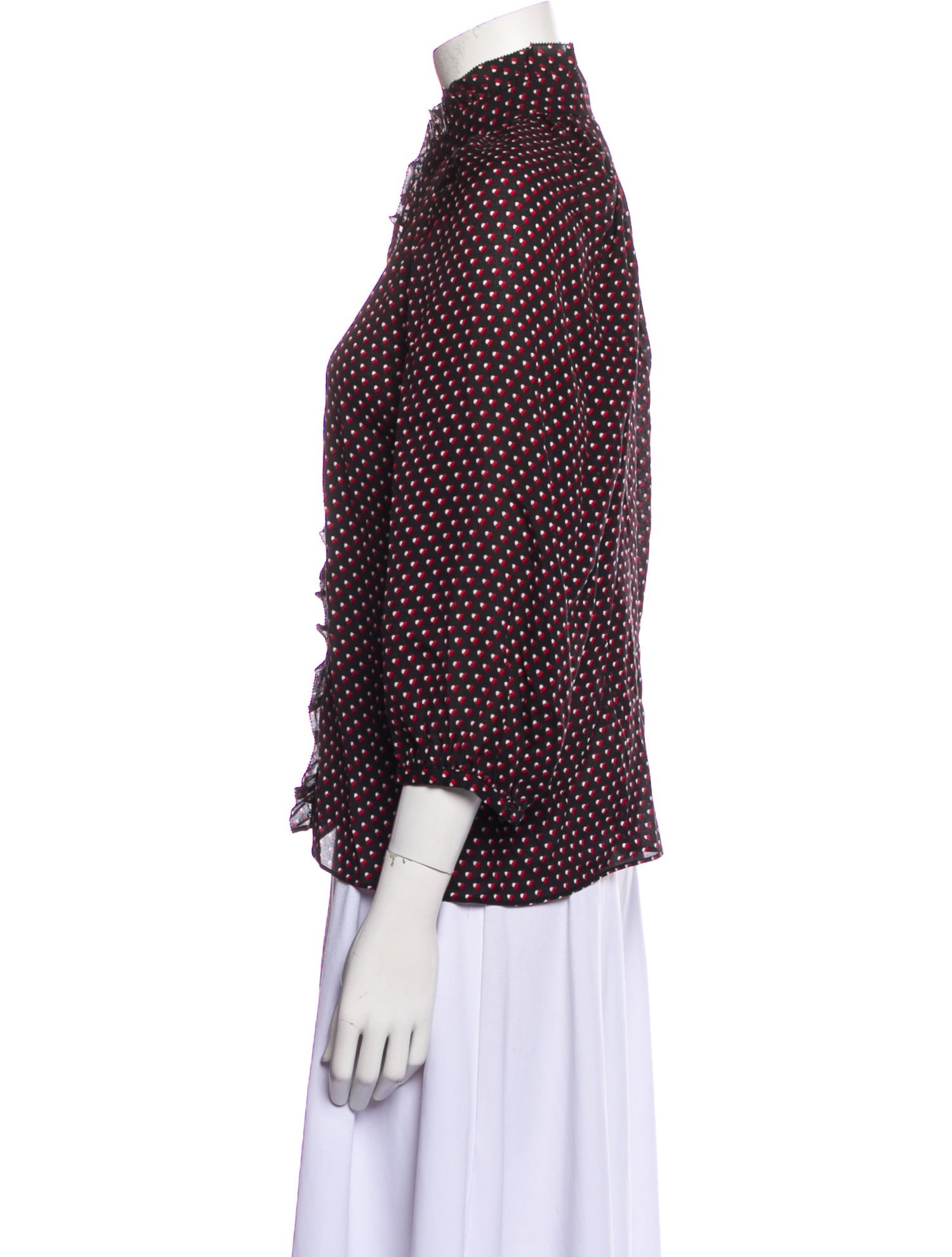 FRAME Silk Polka Dot Print Button-Up Top