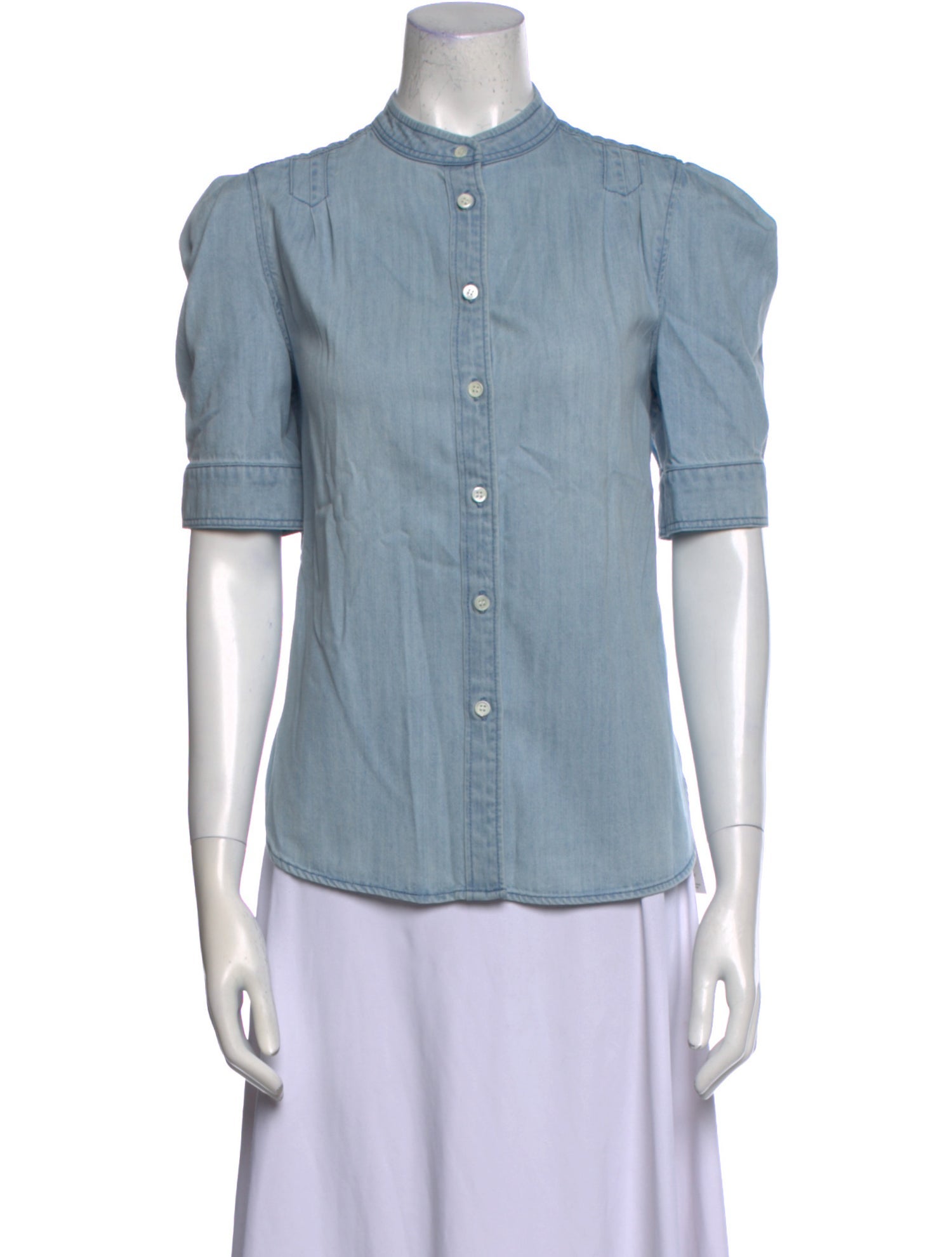 FRAME Mock Neck Short Sleeve Button-Up Top