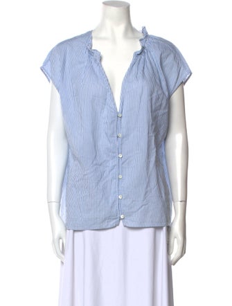 FRAME Striped V-Neck Button-Up Top