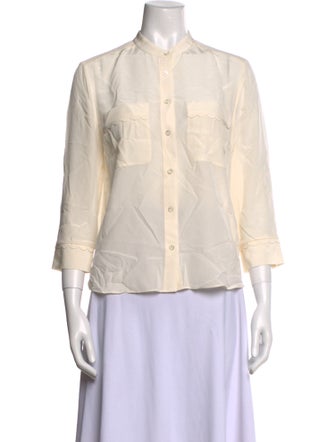 FRAME Silk Mock Neck Button-Up Top