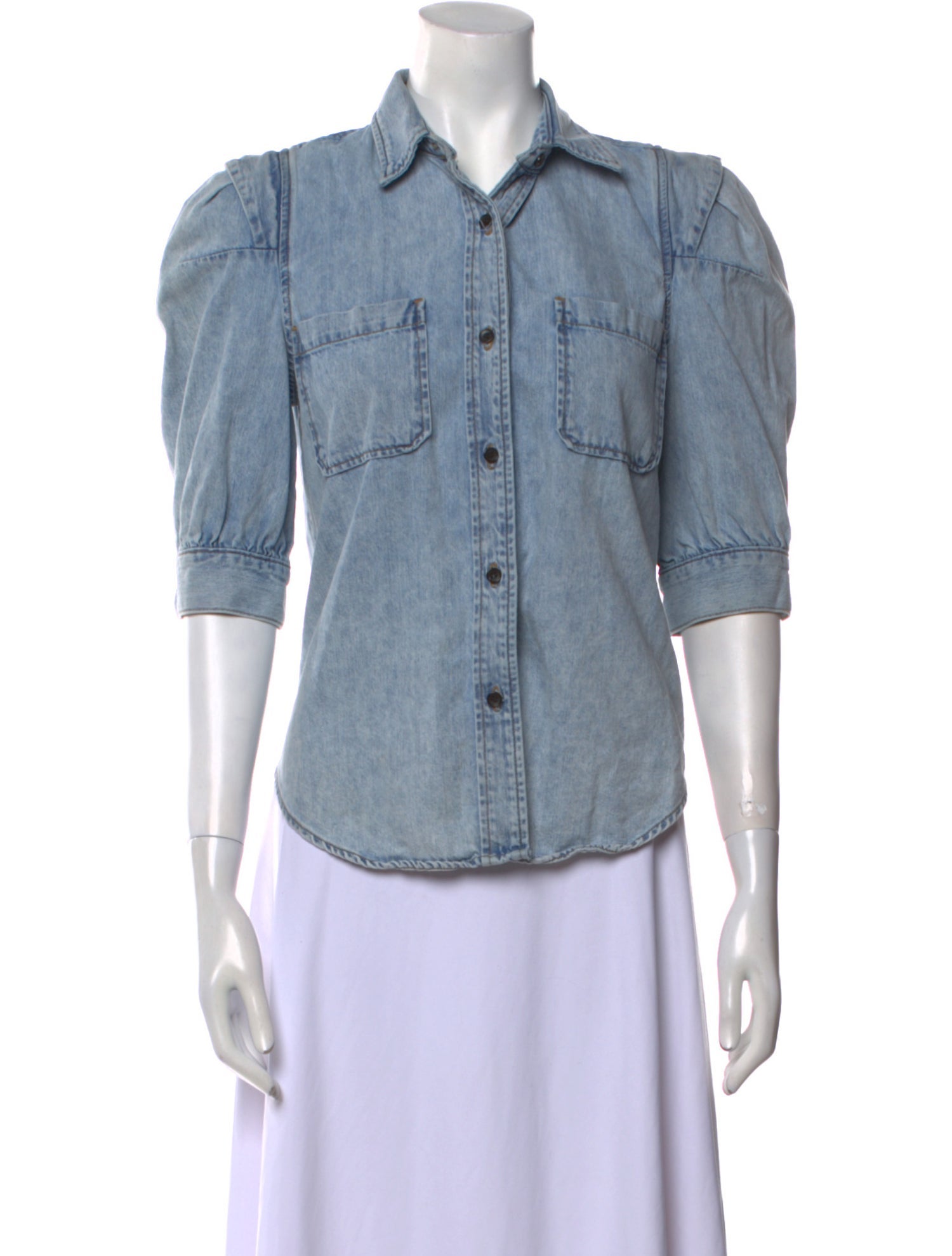 FRAME Three-Quarter Sleeve Button-Up Top