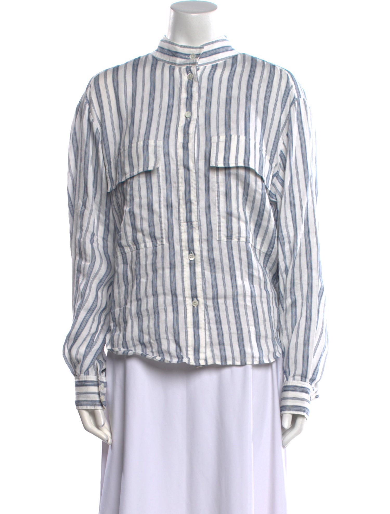 FRAME Linen Striped Button-Up Top