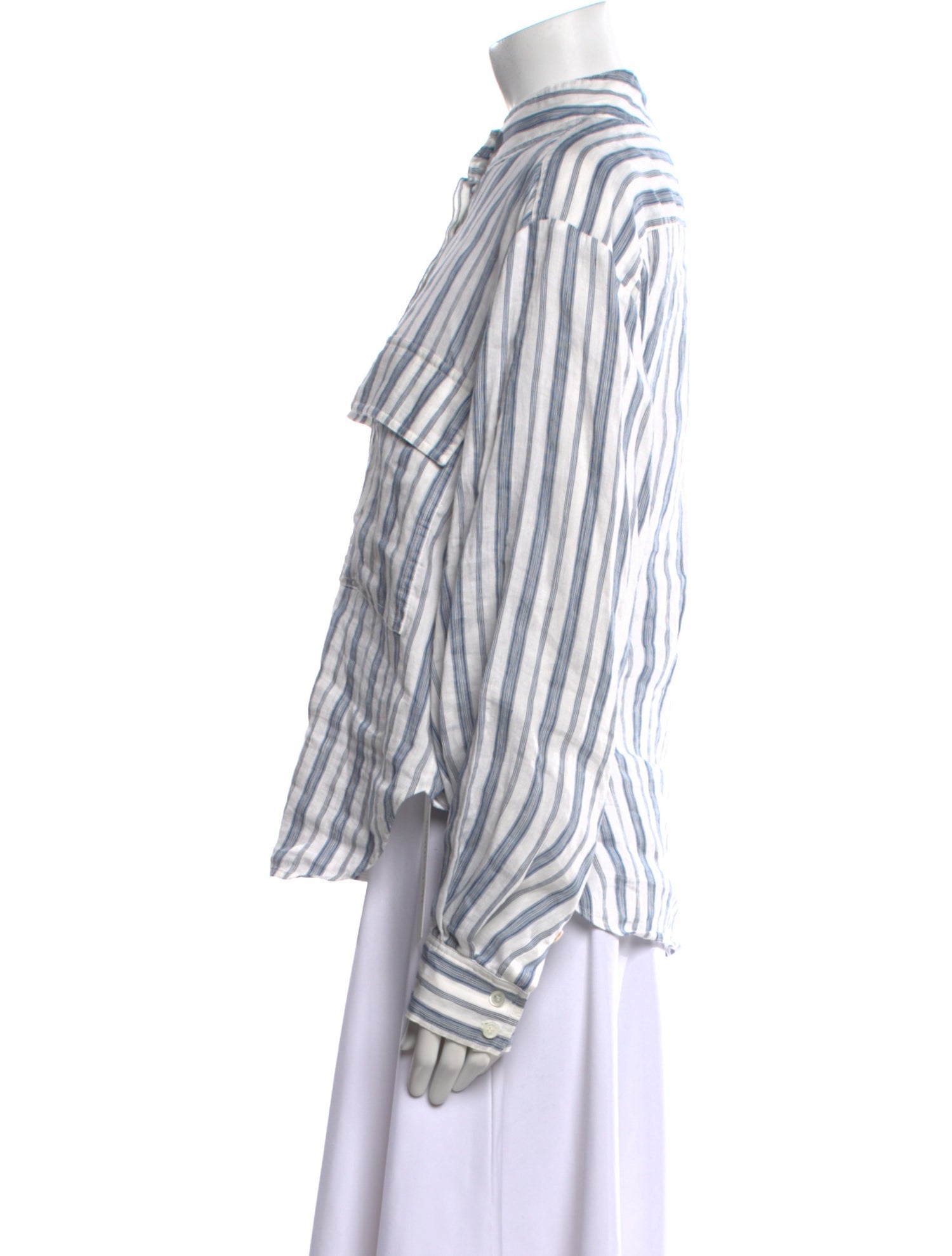 FRAME Linen Striped Button-Up Top