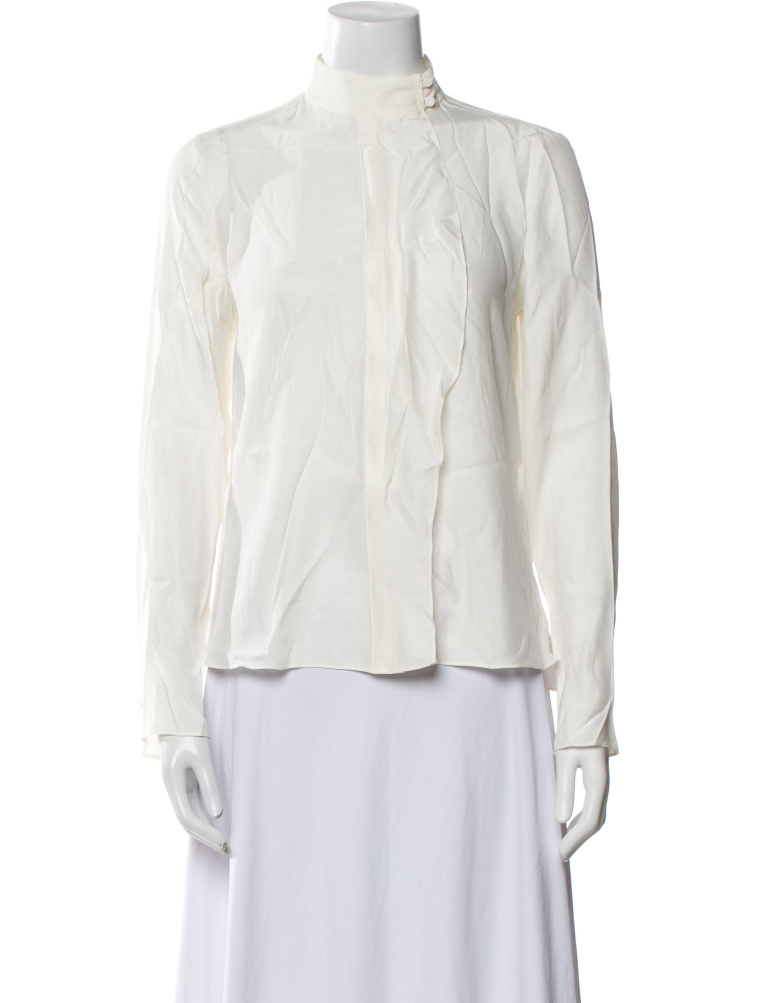 FRAME Silk Mock Neck Button-Up Top