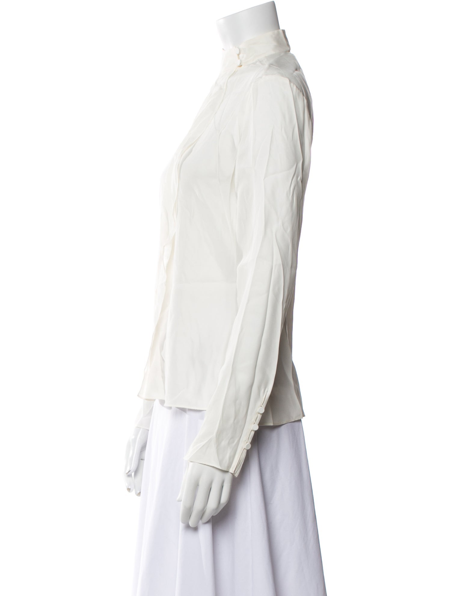 FRAME Silk Mock Neck Button-Up Top