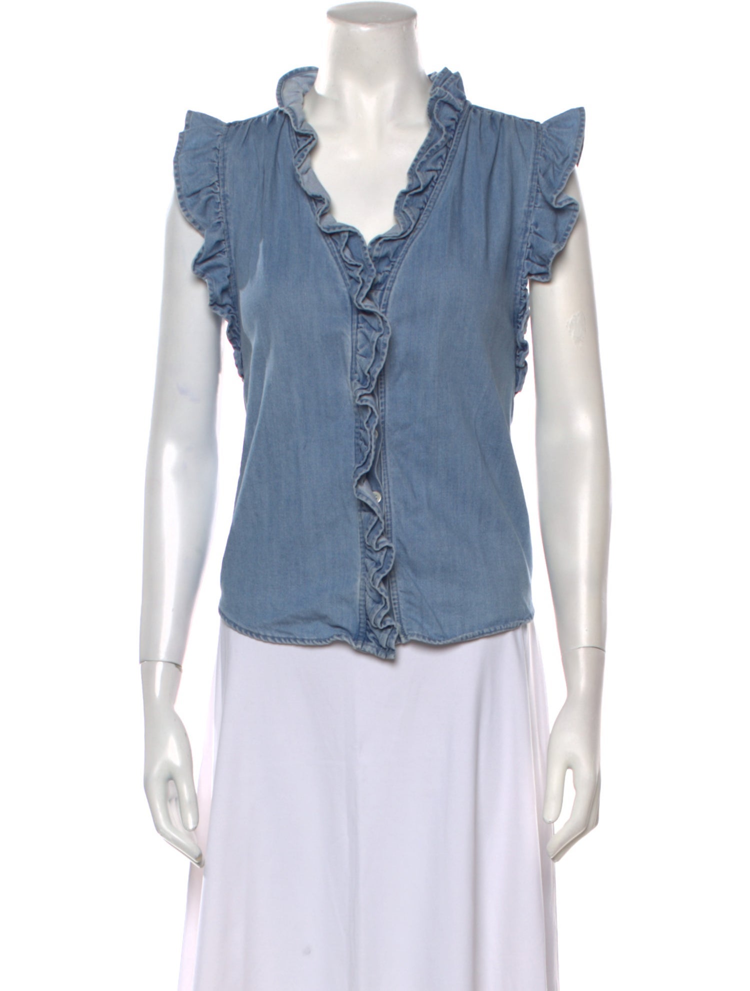 FRAME V-Neck Sleeveless Button-Up Top