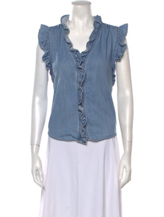 FRAME V-Neck Sleeveless Button-Up Top