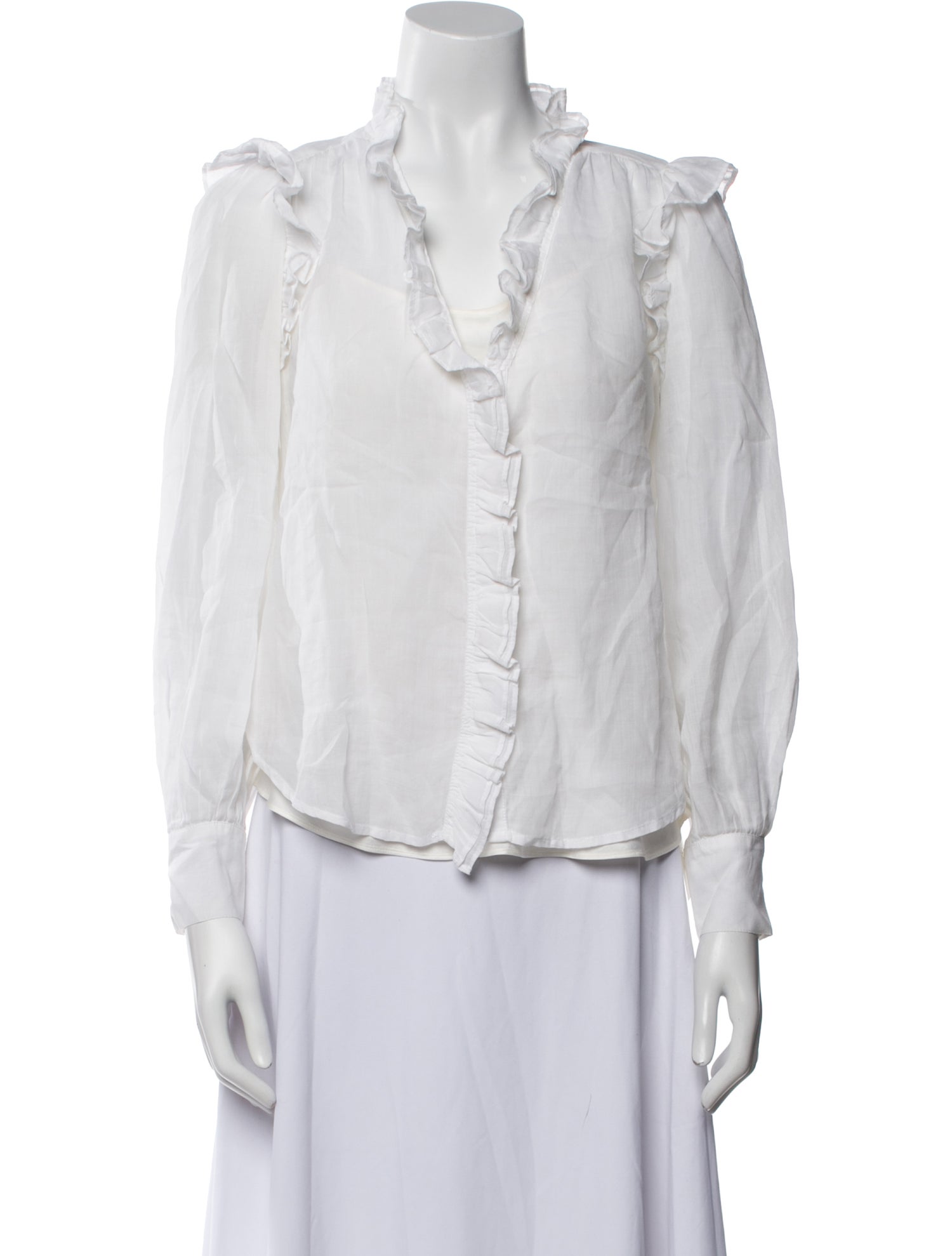 FRAME Silk V-Neck Button-Up Top