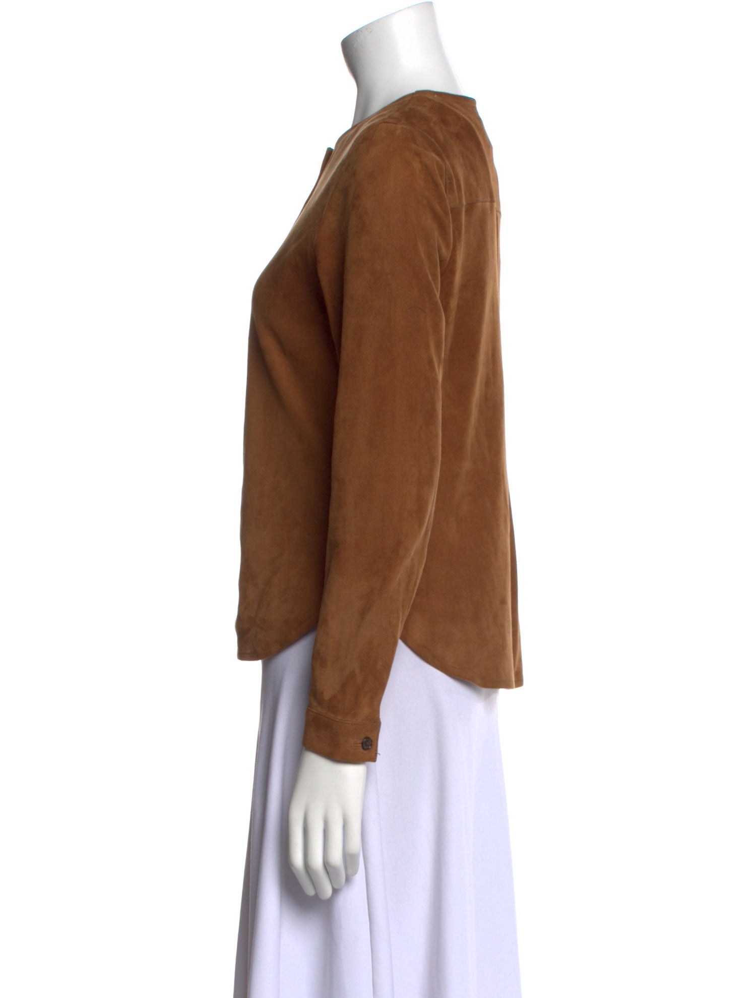 FRAME Suede Crew Neck Button-Up Top