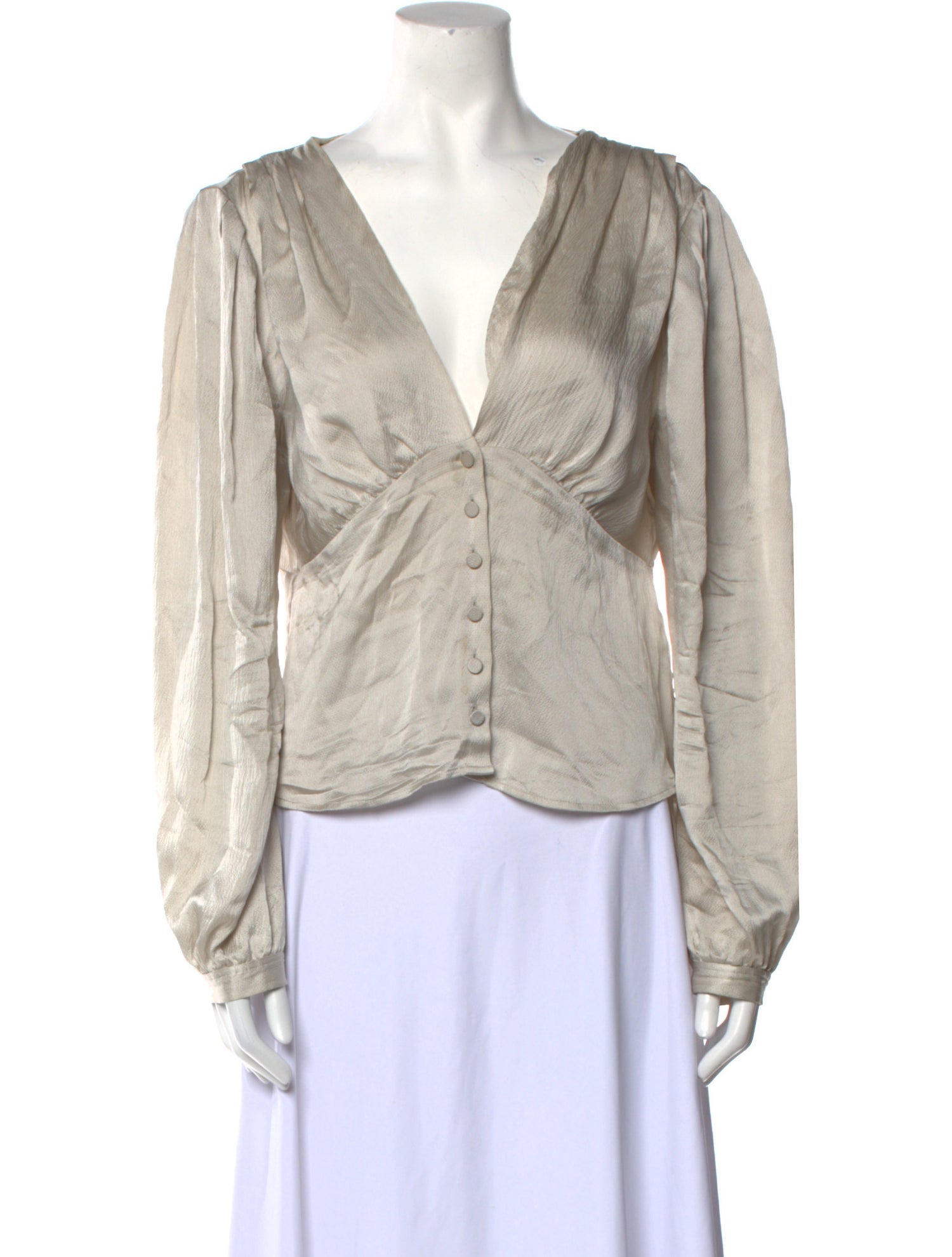 FRAME Silk V-Neck Button-Up Top