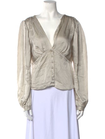 FRAME Silk V-Neck Button-Up Top